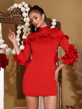 Spliced Appliques Slim Mini Dresses For Women Stand Neck Slim Temperament short Dress Female