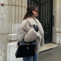 Chic Street Girls Gradient Faux Fur Jacket Women Winter 2026 Fashion Fluffy Fox Fur Coat Female Luxury Outerwear