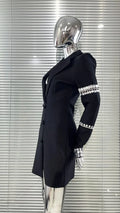 Rhinestone Sleeves Glam Low Cut Suit Collar Black Dress Fashion Party Dinner Stage Performance Gown Vestidos Para Festas De Luxo