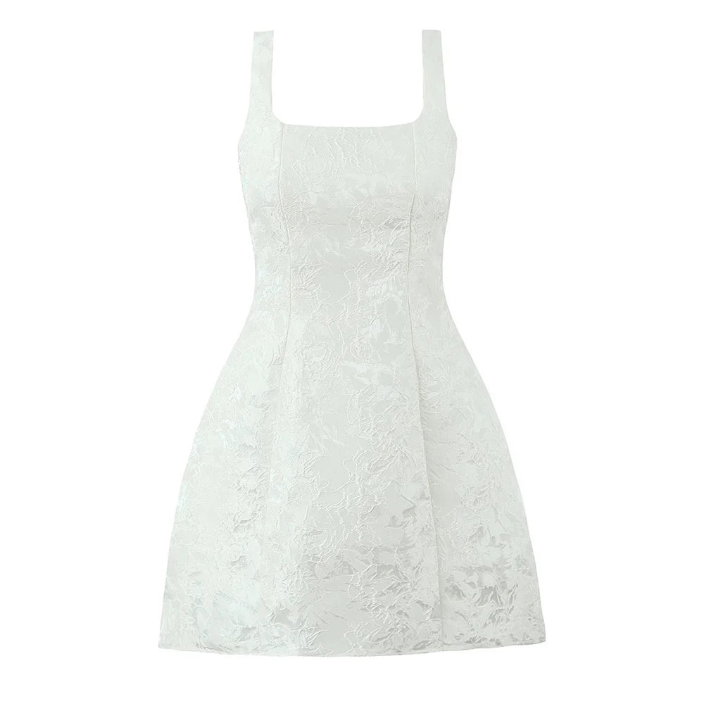 Solid Slimming Spliced Embroidery Dresses for Women Square Neck Sleeveless Patchwork Bows Dress Female Clothes New