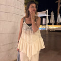 Sexy Lace Top Summer White See Through Lace Patchwork Hot Girl T-Shirt Elegant Luxury Party Look Streetwear Top Women