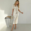 Printed Maxi Dress Women Elegant Slim V-Neck Short-Sleeve Evening Dress Summer New Casual Commuter Female Dress
