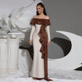 Sexy off shoulder ruffle tight bandage long dress women's Slash collar long sleeved elegant dress wedding dinner Gowns