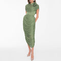 Elegant Spliced Shawl Long Dress for Women Sleeveless High Waist Patchwork Folds Dresses Female New