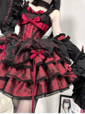 Olivegirl Black and Red Lolita Dress JSK Sweet Hotsweet Iolita Dress Cute Anime Cosplay Female Dress Birthday Party Party