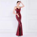 Women Spaghetti Strap Party Maxi Dress Sexy V Neck Evening Green Sequin Dress Elegant Long Prom Dress Vestido Longo