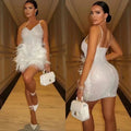 Luxury Sparkling Diamond Feather Sexy V-Neck Sequined Halter Mini Dress 2026 New Women Celebrate Birthday Party Cocktail Dreses