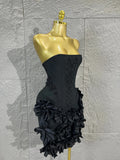 Strapless Corset Bandage Mini DressWomen Hand Beaded 3D Floral Bodycon ShortCocktail Party Wedding Guest Evening Dress