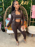 Casual 3 Piece Set Women Tracksuit Elastic Vest+Zip Jacket+Leggings Matching Street Sporty Fitness Street Shapewear