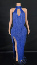 Women Prom White Dresses Elegant Sexy Halter With Crystal Tassel Luxury Party Long Gown Evening Dress