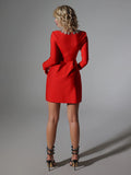 Elegant Mini Square Collar Diamond Evening Dress Short A-Line Long Sleeves White Pocket Princess Prom Gowns 2024 New