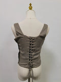 Hit Color Spliced Lace Up Slimming Vests for Women Square Neck Sleeveless Temperament Vest Female New