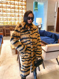 Women Tiger Striped Faux Fur Long Coat Lapel Fluffy Plush Luxury Oversized Overcoat With Side Pockets Winter Warm Outerwear 2026