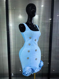 Black Skyblue Women Sleeveless Sexy O-Neck Shining Diamond Bodycon Mini Bandage Dress Birthday Party Photoshoot Stage Wear