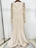 Diamonds Beaded Sequins Formal Evening Dress Lace Long Sleeves Mermaid Women's Gowns Trumpet Elegant Wedding Party Dress