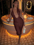 Knot Decoration Playsuit Women Halter Bandage Backless Tassel Folds Deep v-Neck Seeveless Elasticity Sexy Romper