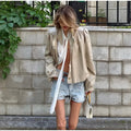 Fashion Shoulder Padded Short Windbreaker Women Solid Full Sleeve Turn-down Collar Single Breasted Coat Lady Autumn Chic Coats