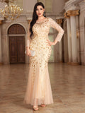 Long Sleeve Mermaid Evening Dresses Embroidery Long Gown Elegant Formal Dress Women Party Club Bodycon Bridesmaid Dress