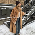 Luxury Runway Fashion Striped Long Faux Fur Coat Women Winter Fluffy Furry Eco Fox Fur Jacket Girls Overcoat Outerwear