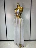 Women Sexy Hollow Out Backless Long Dress Two Piece Set Nightclub Stage Performance Costume Eveing Birthday Party Cocktail Dress
