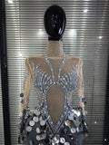 Women Sexy Long Sleeve sequins Diamonds Maxi Long Dress Luxury Birthday Party Costume Bar Nightclub Stage Performance Clothing