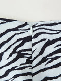 Zebra Stripe Print Two Piece Set for Women Lapel Long Sleeve Spliced Zipper Short Coat Mid Waist Knee Skirt Female
