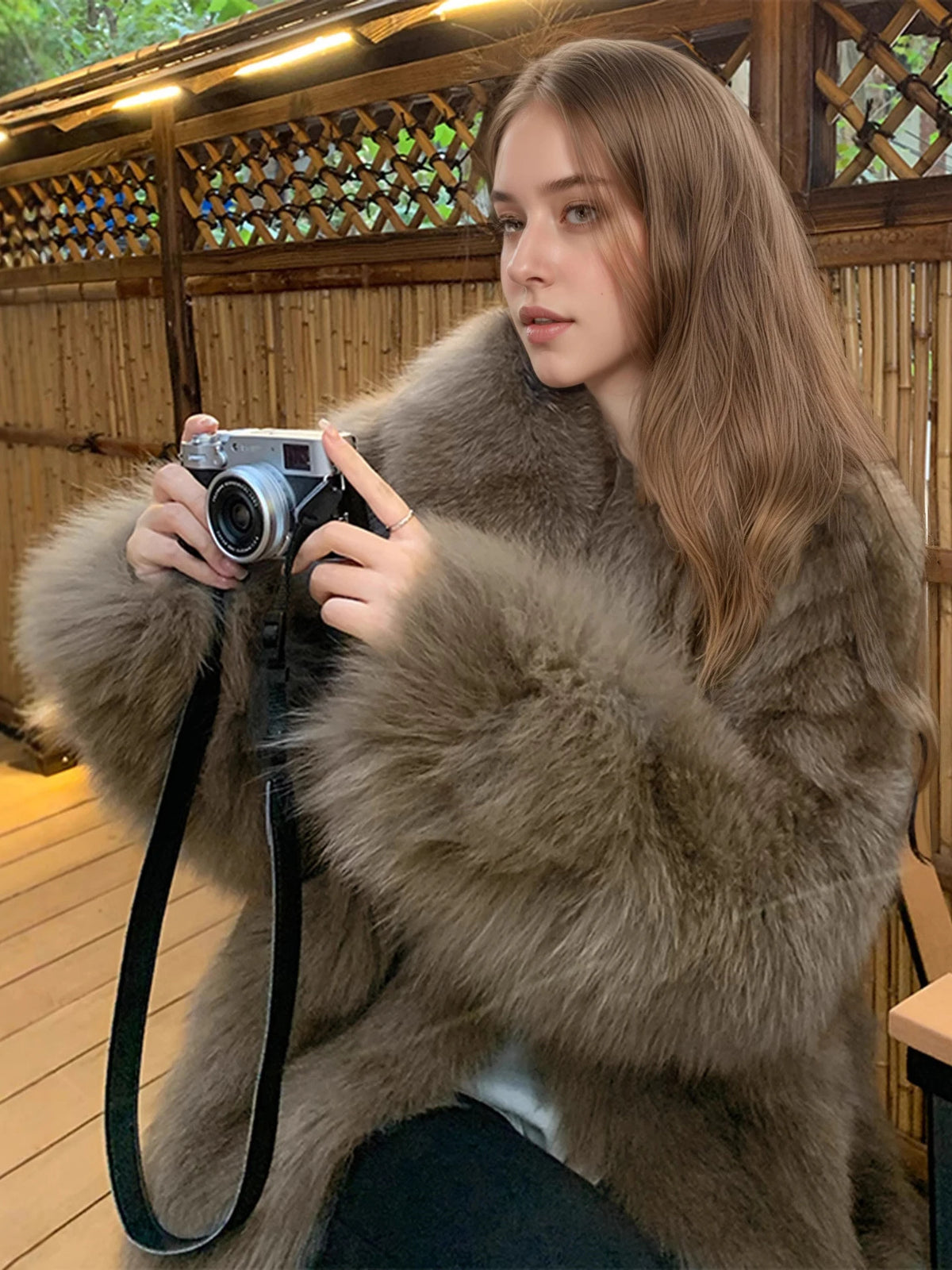 Women's Faux Fox Fur Coat Long Sleeve Lapel Collar Fluffy Thick Warm Short Mid Fall Winter Daily Street Fashion Outerwear 2026