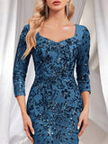 Luxury Evening Dress Women Half Sleeve Mermaid Formal Sequin Prom Maxi Dress Elegant Wedding Party Cocktail Graduation Gown