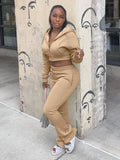 Casual Simple Women 2 Piece Set Pocket Hooded Zip Crop Jacket+Pants Sporty Matching Streetwear Skinny Basic Outfits