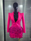 Women Long Sleeve Shining Beading Sequins Sexy V-Neck Bodycon Slim Mini Dress Bar Singer Celebrate Nightclub Party Outfit