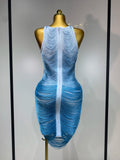 Women Sexy O Neck Sleeveless Gradient Tassel Mini Bodycon Bandage Dress Celebrity Elegant Evening Club Party Cocktail Dress