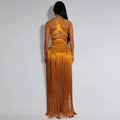 Women's Beach Style 2 Piece Set Sexy Strappy Top+Fringe Maxi Skirt Matching Set Summer Outfits Vacation Party Clubwear