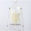 Sexy Lace Up Ruffles Vest Women See Through Hollow Out Slash Neck Solid Tops 2026 Spring Summer Chic Streetwear Clothes Lady