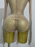 Sparkle Rhinestones Long Sleeve Gloves Stretch Bodysuits 2025 Women Evening Luxury Birthday Party Sexy Nightclub Stage Costumes
