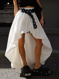 White Loose Spliced Folds Skirts for Women High Waist Streetwear Irregular Skirt Female Summer Fashion Style New