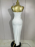 Sexy Backless Sparkly Crystal Diamonds White Bodycon Bandage Dress Women Celebrity Elegant Evening Club Party Birthday Dresses