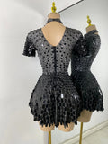 Sexy Women Short Sleeve Sparkly Sequins Stage Dress Luxury Evening Party Nightclub Performance Costume Stage Wear