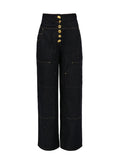 Vintage Two Piece Sets for Women Lapel Long Sleeve Top High Waist Patchwork Metal Buckle Fashion Trousers Set Female Style