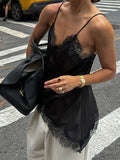 See Througth Lace Edge Tank Tops for Women V Neck Sleeveless Pathwork Hollow Out Sexy Fashionable Vest Female New