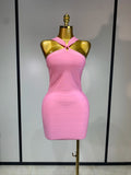 Women Sexy Backless Pink Bodycon Mini Bandage Dresses Elegant Evening Party Luxury Birthday Nightclub Cocktail Prom Gown