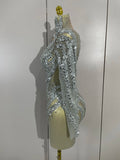 Sparkly Rhinestones Sexy Mesh Transparent Mini Dress Eveing Birthday Party Dance Nightclub Fashion Show Stage Costumes