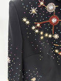 Heavy industry bead Diamonds Slim mini Dresses For Women Stand Neck long Sleeves High Waist Temperament Mini Dress Female
