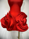 Celebrity Sexy Strapless Backless Flower Red Mini Bodycon Bandage Dress 2025 Knitted Elegant Evening Club Luxury Birthday Dress