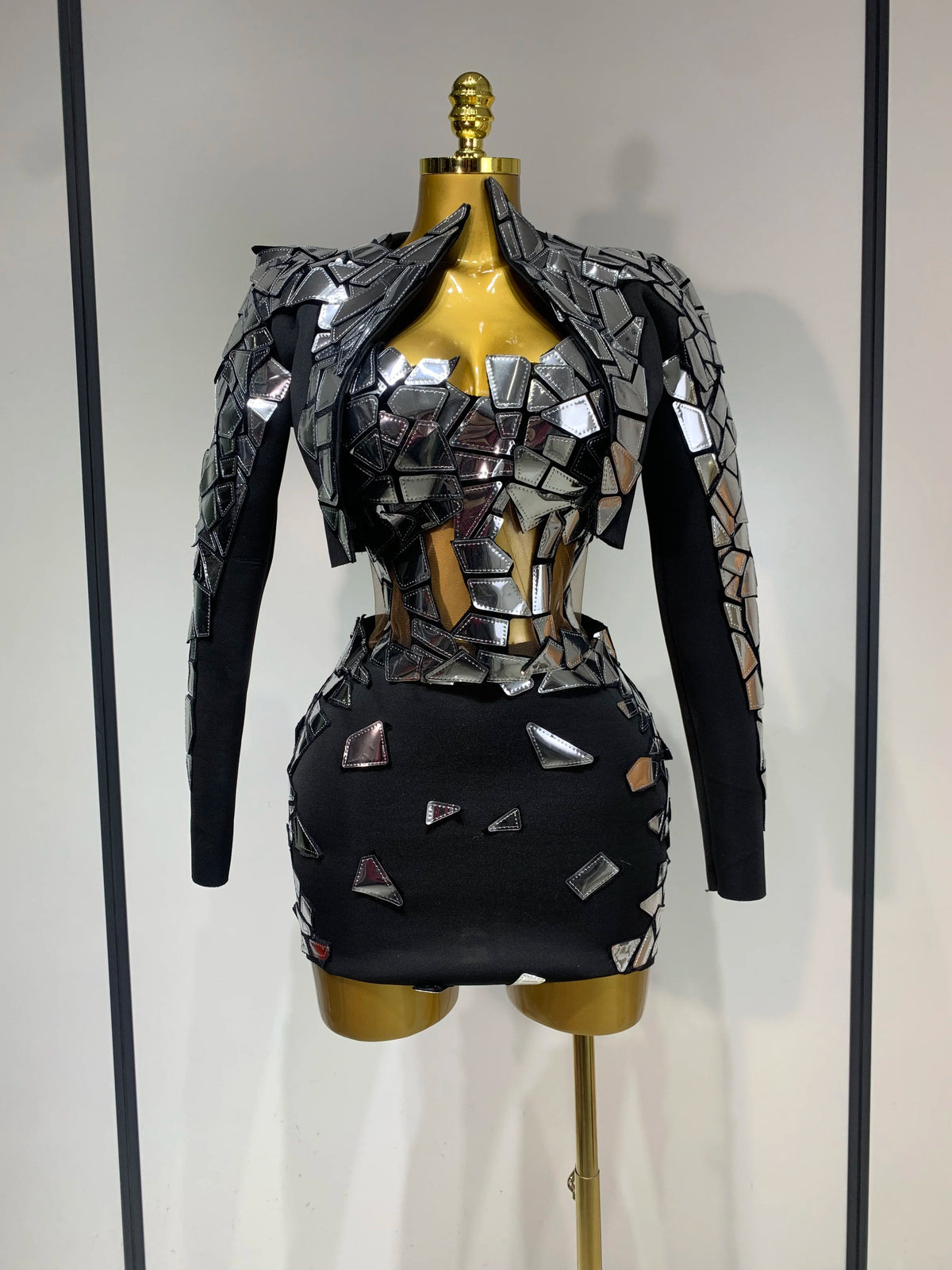 Women Long Sleeve Sequin Mini Bodycon Three Piece Set Birthday Evening Party Costume Bar Nightclub Performance Stage Outfit