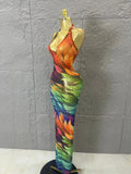 Sophisticated Rainbow Floral Mesh Halter Maxi Dress Rhinestones Bodycon Evening Gala Prom Special Occasions Costume