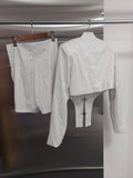 Striped Two Piece Set for Women V Neck Long Sleeve Spliced Button Coat High Waist Shorts Chic Sets Female