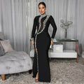 Black Long Sleeve Diamond Mesh Perspective Dress Sexy Celebrity Cocktail Party Bodycon Long Evening Dress