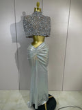 Women Sparkly Diamond Shawl Top And Long Dress Two Pieces Set Luxury Evening Prom Birthday Party Photo Shoot Sexy Stage Costumes