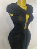 Sexy Sleeveless O-Neck Bodycon Mesh Long Dress 2025 Women Hollow Out Celebrate Fashion Show Celebrity Evening Party Club Dress