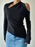 Solid Hollow Out Pullover Sweater For Women Diagonal Collar Long Sleeve Irregular Hem Slimming Sweater Female New